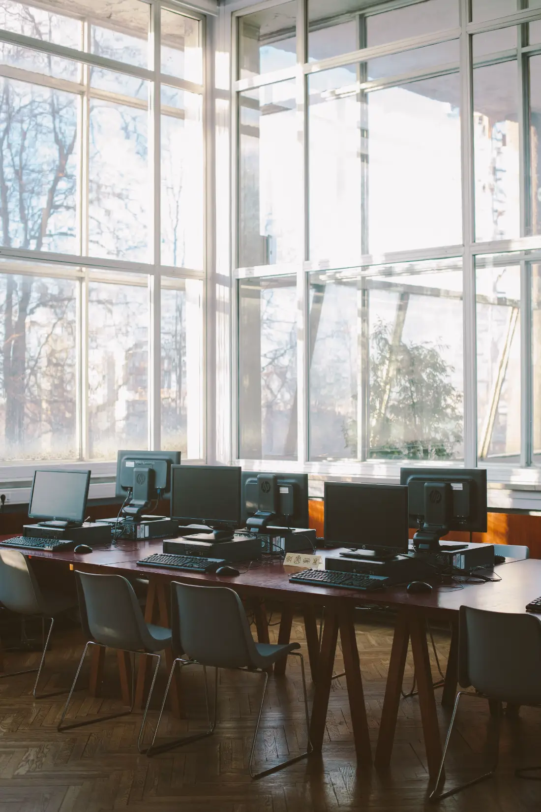 Computer lab with large windows